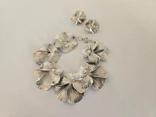VTG Stuart Nye Sterling Silver Pansy Link Flower Floral Bracelet & Earrings Set