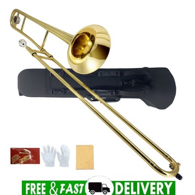 Bb Tenor Slide Trombone Gold Lacquer Brass B Flat for Students with Case Kit new