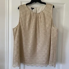Talbots Tank Top Womens 22W Gold Shimmer Metallic Medallion Lace Blouse