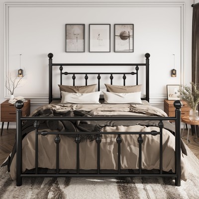 14'' Queen Size Metal Platform Bed Frame/Victorian Headboard and Footboard/St...