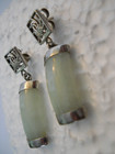 Vintage Chinese Jadeite Sterling Silver Pierced Dangle Earrings