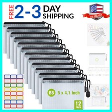 12 Pcs Plastic Mesh Zip File Bags, Waterproof Tear-Resistant Document File Fo...