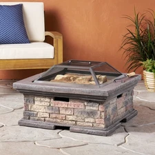 Square Wood-Burning Fire Pit with Protective Shield