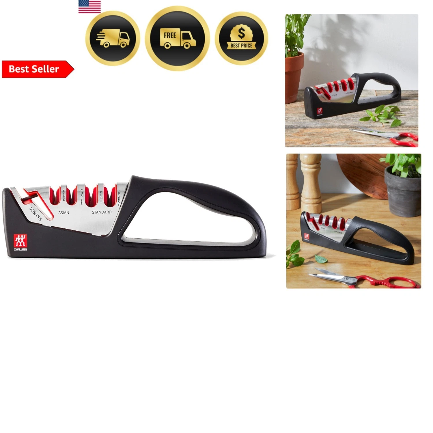 Knife Sharpener 4 Stage Pull Through Sharpener for Knives and Scissors