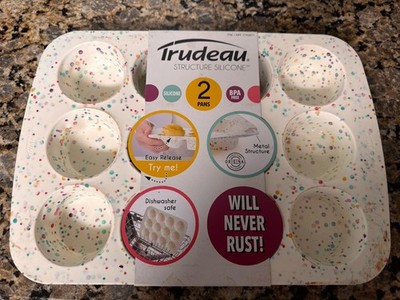 Trudeau Structure Silicone 12 Muffin Cupcake Pan 2 Pack BPA Free Confetti Design