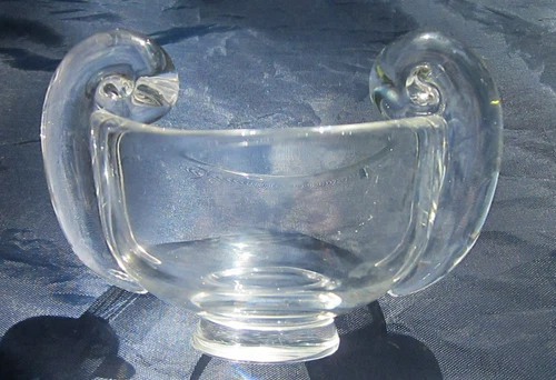 1950'S SIGNED STEUBEN CRYSTAL GLASS DOUBLE SNAIL SCROLL SUGAR BOWL MINT COND.