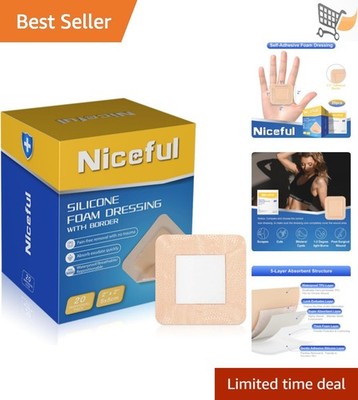 Silicone Foam Dressing 2x2in Border Waterproof Absorbent Wound Bandages