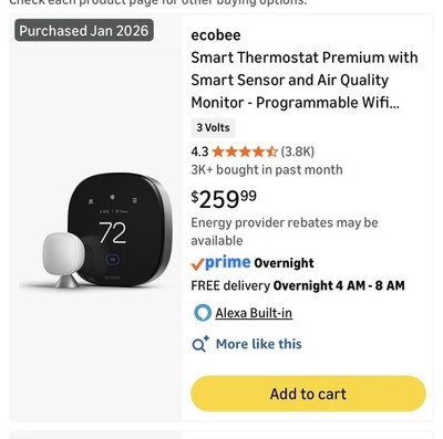 TWO BRAND NEW - ECOBEE601 Smart Thermostat       (Price for TWO thermostats)