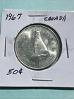 1967 CANADA 80% SILVER HALF DOLLAR 50 CENT COIN WOLF UNC