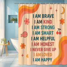 Cute Inspirational Shower Curtain for Kids - Colorful Motivational Design