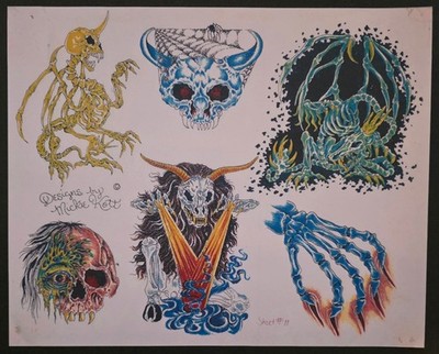 Lot Of 3 Mickie Kott Traditional Tattoo Flash Production Sheets