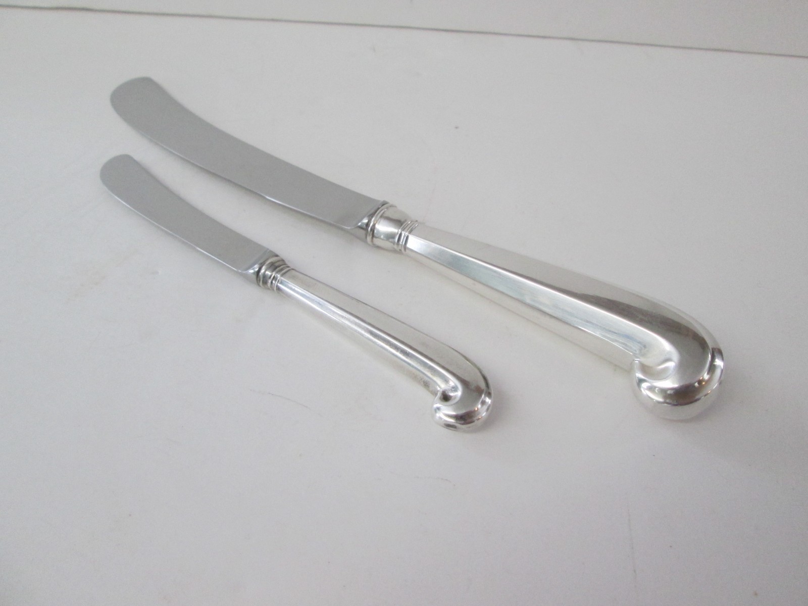 Vintage Steiff Sterling Handle Rat Tail Knives - 10" & 6 1/2"