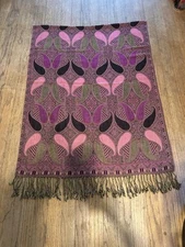 Pink And Black Print Pashmina Style Scarf/Wrap/Shawl Fringed
