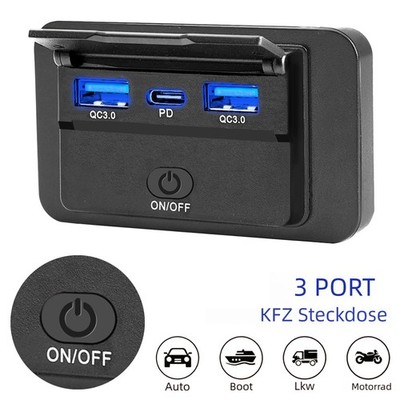 USB C Steckdose 12V/ 24V Dual PD USB QC 3.0 KFZ Ladegerät Dose für Auto Boot LKW