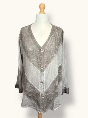 KEKOO Garment Dye Cotton Mesh Cardigan Size 2 UK 16 18 20 Button Up Top Blouse 