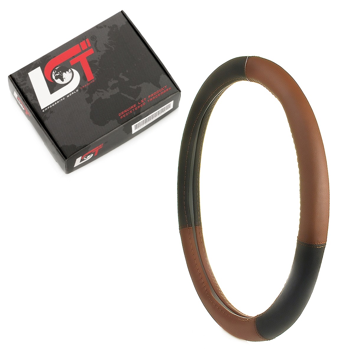 Steering wheel cover Ø 38x8.2cm / 15x3 inches brown black for CHRYSLER