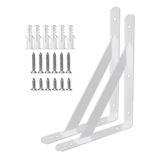 1 Pair Heavy Duty Shelf Brackets 20x12 Inch Wall Mount Steel Bracket White