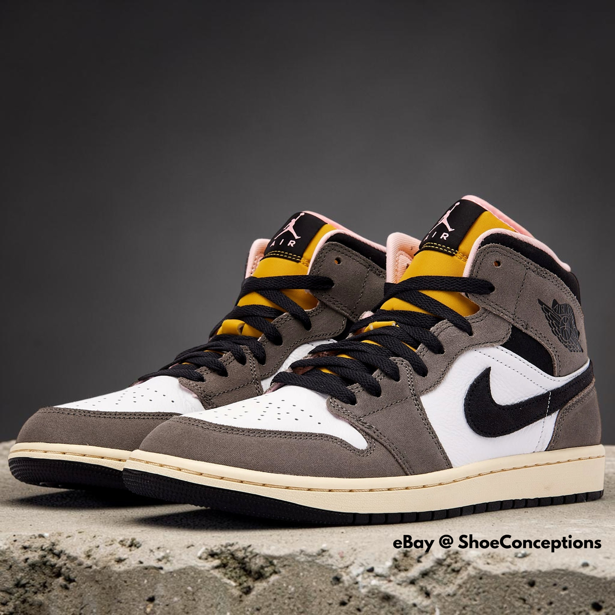Nike Air Jordan 1 Mid SE Shoes White Oil Gray Cave Stone HQ2011