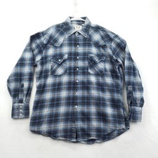 Ely Cattleman Shirt Mens Large Blue Plaid Western Pearl Snap Long Sleeve Flannel