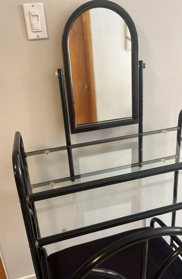 Tocador vintage Art Deco Hollywood tocador/mesa de maquillaje con taburete y espejo Foto 4 de 4