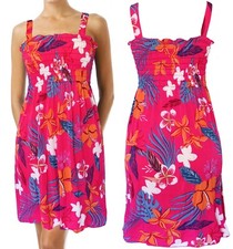 Flower Summer Sundress Women Hawaiian Beach Cover Up Sleeveless Smocked Dress