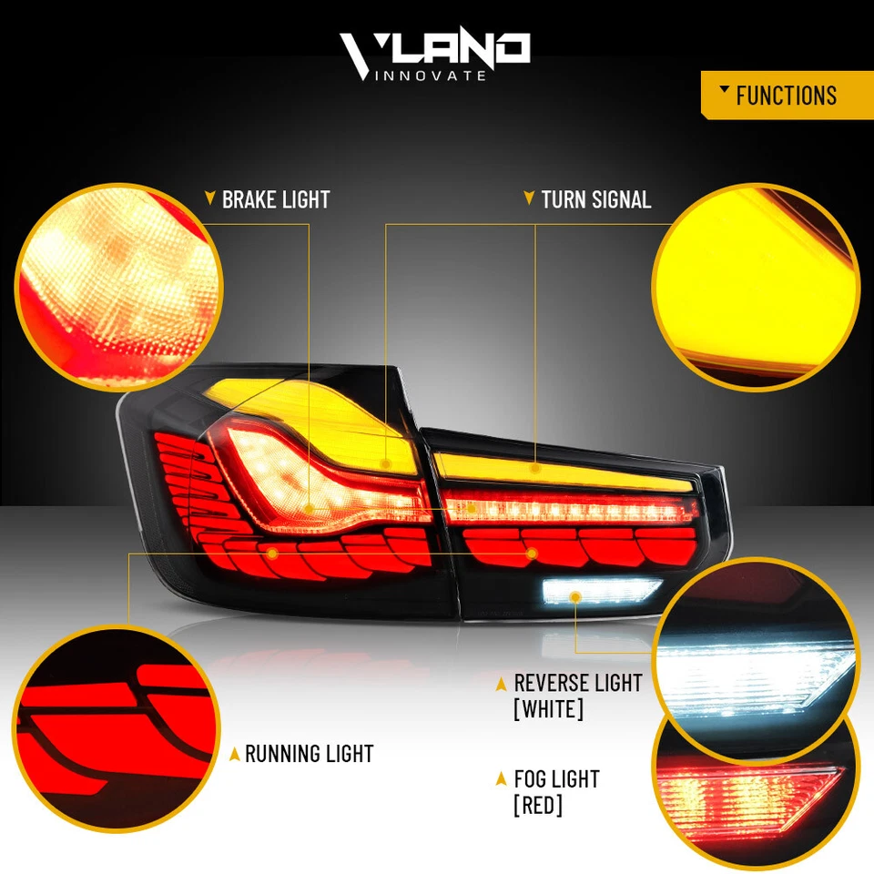Luces traseras Smoke VLAND GTS para BMW F30F35F80 12-2018 serie 3 M3 LED secuencial Foto 2 de 4