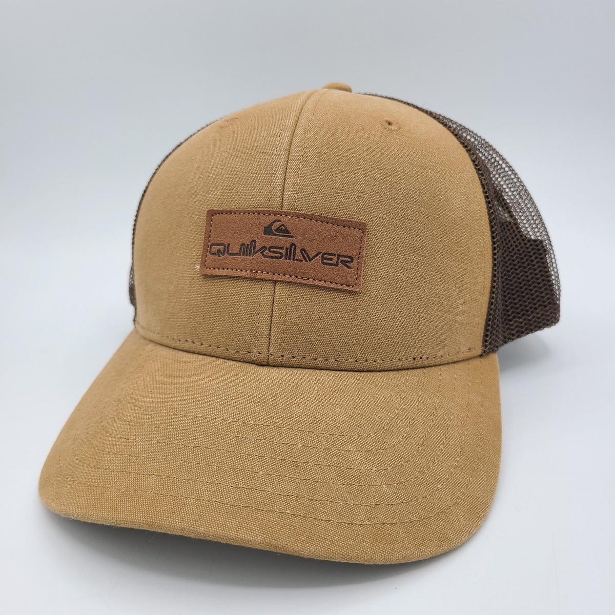 Quiksilver Hat Baseball Cap Snapback Trucker Khaki Tan Brown Beach Mesh Back
