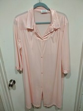 Vanity Fair Vintage Pink Button Front Nylon Bath Robe Sz L-Loungewear Housecoat