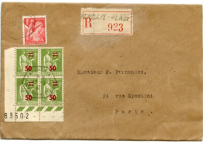 BRIEFMARKE BLOCK VON 4 NR. 480 / EMPFIEHLT / HENDAYE FÜR PARIS 1941