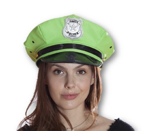 Neon Green Party Police Hat w Badge Fun 