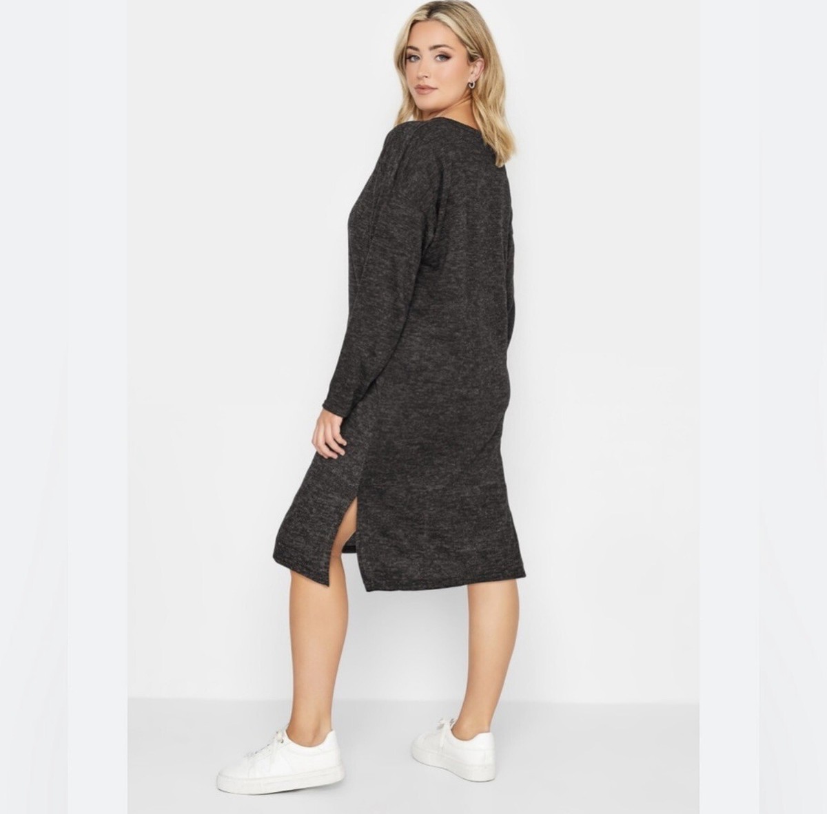 Tash + Sophie Long Sleeve Gray Midi Sweater Dress Size Medium