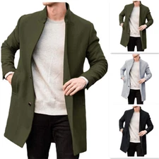 Men's Trench Coat French Business Overcoat Winter Warm Woolen Coat