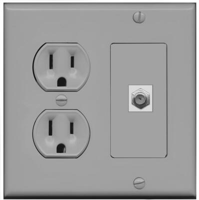 RiteAV 1 Port Coax Cable TV F-Type Wall Plate Round Outlet [Gray/Gray]