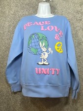 Looney Tunes Sweatshirt Mens M Puffy Print Peace Love Unity Bugs World Globe