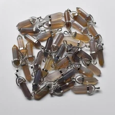 Natural Grey Agat Stone 100pcs Pendants Hexagonal Pillar Pendulum DIY Necklaces