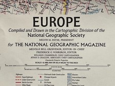 National Geographic Magazine, Folded Paper Map, Europe. 1969