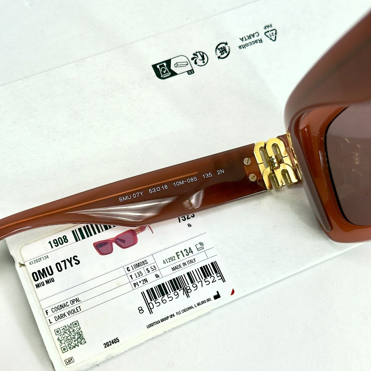 MIU MIU LOGO MU07YS Cognac Opal Violet Geometric Luxury MIU MIU LOGO MU07YS Cognac Opal Violet Geometric Luxury