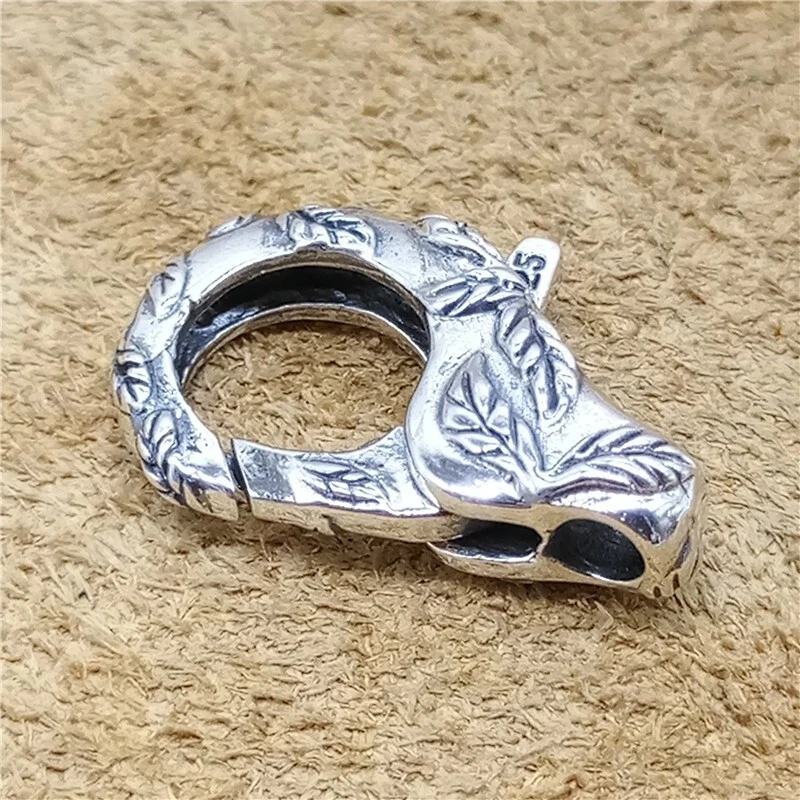 925 Sterling Silver Large Lobster Clasp w Leaf Pattern for
