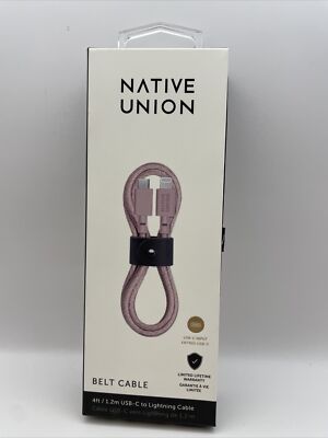 Native Union Belt Cable USB-C /8 Pin - 4ft - Rose -  BELT-KV-CL-ROSE-2 MFi-Cert.