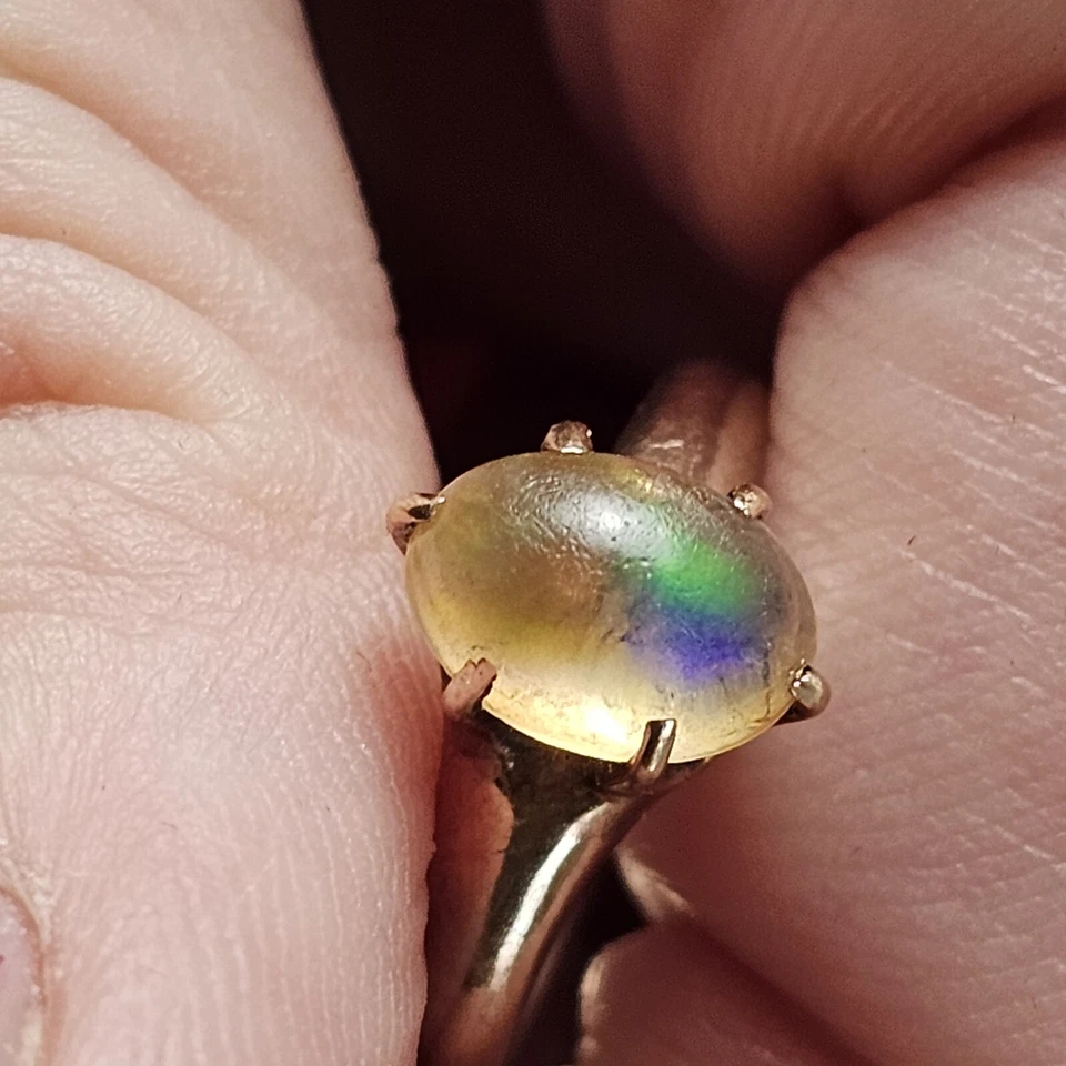 Antiguo Anillo Eduardiano Oro Rosa 12-14K Natural Miel Jalea Ópalo Talla 5.5 Foto 3 de 4