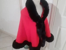 HOLIDAY SHAW RED WITH BLACK FUN TRIM ONE SIZE