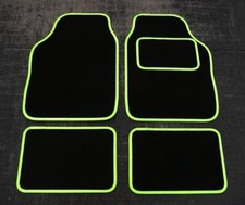 Universal 4 Piece Front Rear Car Floor Mats Rubber Back Carpet Lime Green
