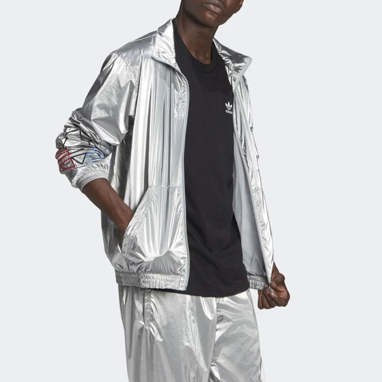 adidas★Shiny track jacket★XXL【希少サイズ・美品】 adidas Embroidered Logo Shiny Track Jacket With Stand Collar