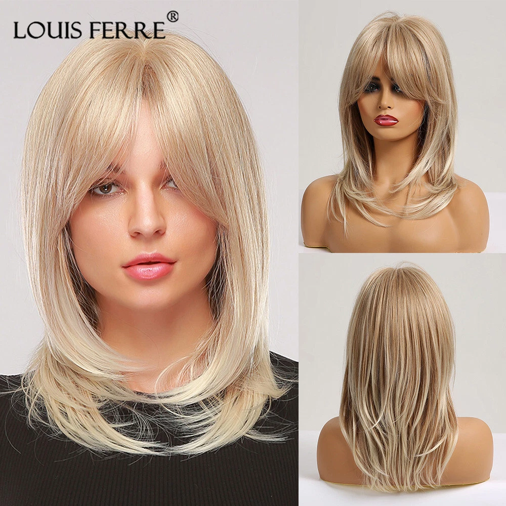 Light Blonde Wigs With Bangs for Women Long Soft Layered Ombe Daily Party Wig