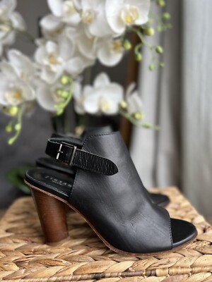 JIGSAW Schuhe UK 8 schwarz Leder / 41 gefüttert Open Toe Slingback High Heels Stiefel 