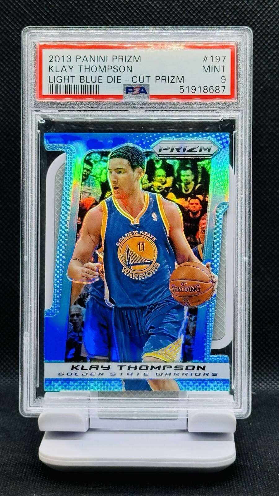 2013-14 PRIZM KLAY THOMPSON #197 LIGHT BLUE DIE CUT /199 PSA MINT 9