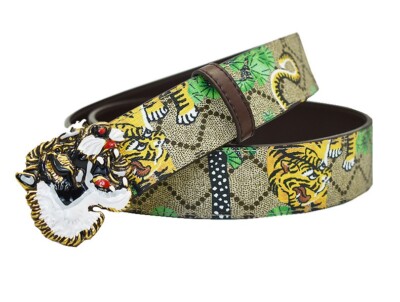 Gudaud western genuine leather belt tiger buckle jeans pants print tiger straps