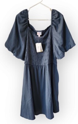 Lularoe Solid Blue 3XL Alina Nap Babydoll Dress 3X Bubble Sleeves New!