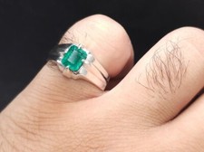 Silver Ring with Rich Green Emerald Stone For Men Material 925 Sterling Handmade