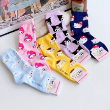 6 Pairs Sanrio Character Pattern Colorful Slumber Half Crew Socks for Women
